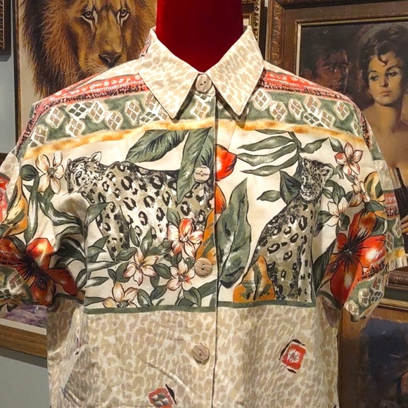 Leopard Tropical Button Down Shirt - Picture 3 of 12